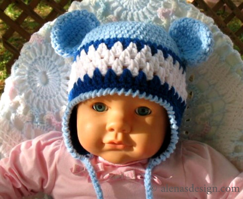 Crochet Pattern 002 Hat with Bear Ears Blue Bear Hat Earflap Hat Baby Boy Baby Girl Toddler Child Adult Winter Hat Animal Hat image 2
