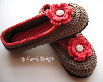 Crochet Pattern 074 Women's Slippers Amy in seven sizes Teen Ladies Women Adult Shoes Boots Slippers Crochet Patterns Booties Flower Red