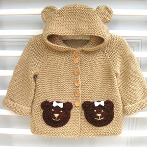 Baby Bear Hoodie Knitting Pattern 239 | Baby Hooded Jacket | Knit Cardigan Pattern | Baby Toddler Sweater 3m, 6m, 12m, 18m, 2yrs | Bear Coat