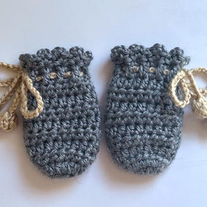 Crochet Pattern 115 Grey Baby Mittens, Thumb-less Mitten Pattern