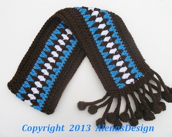 Crochet Scarf Pattern, Fringe Striped Scarf, Toddler Child Adult Sizes, Crochet Pattern 086