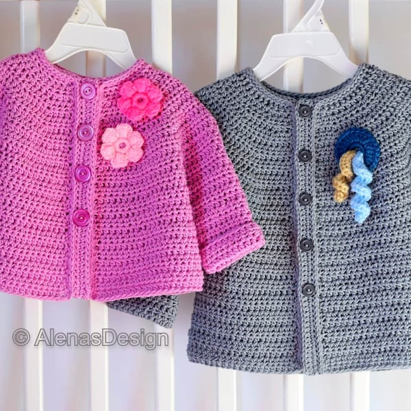Crochet Pattern 260 Baby Cardigan 3 m, 6 m, 12 m, 18 m, 2 yrs | Baby Jacket Toddler Sweater Baby Girl Boy
