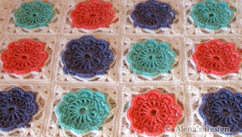 Crochet Pattern 152 Granny Square Crochet Flower Motif Crochet Afghan Block Crochet Blanket Pattern Pillow image 2