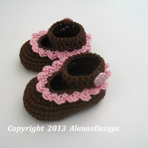 Baby Shoes Crochet Pattern 077, Mary Jane, Newborn White Booties, Baby Girl Slippers, Brown Gloria Shoes, Gift for Girl image 4