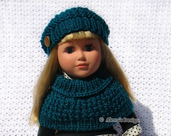 Knitting Pattern 2 PC Set for 18 inch Doll | Jane Slouchy Hat and Collar | Dolls Outfit Patterns Gift for Girl