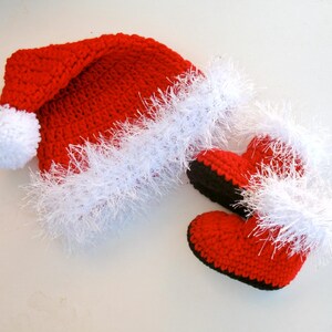 Crochet Pattern Set for Santa Baby Hat & Booties, Newborn Baby Boy Baby Girl Toddler Christmas Hat