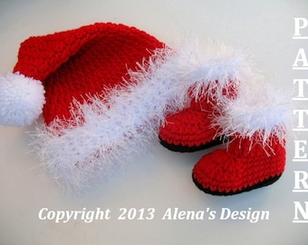 Crochet PATTERN Set Santa Baby Hat Booties Baby Hat Baby Booties Newborn Baby Boy Baby Girl Toddler Christmas Hat