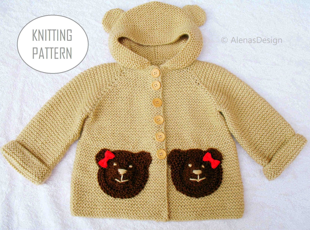 Knitting Pattern 239 Baby Bear Hoodie Baby Hooded Jacket 3, 6, 12, 24