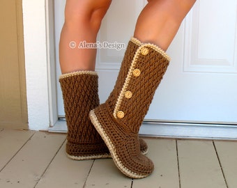Crochet Slipper Boot Pattern, Crochet Boot Pattern, House Slipper Pattern, Buttoned Women's Boots, Crochet Pattern 137