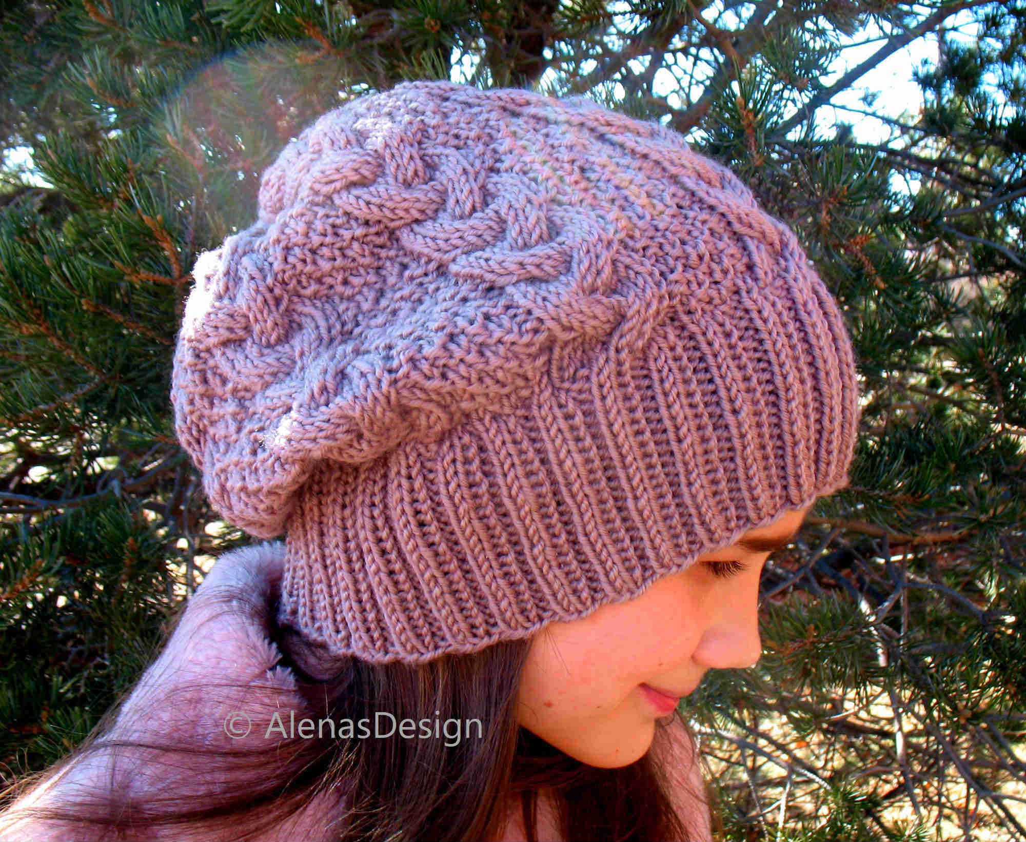 Braided Cable Hat Knitting Pattern, Slouchy Beanie Pattern, Knit Hat ...