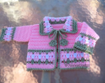 Crochet Pattern 045 Blossom Baby Jacket 3, 6, 12, 24 months Baby Jacket Toddler Sweater Baby Girl Doll Winter Sweater Cardigan Coat