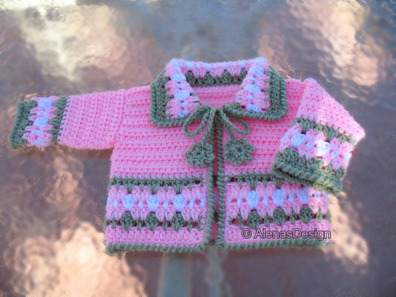 Crochet Pattern 045 Blossom Baby Jacket 3, 6, 12, 24 months Baby Jacket Toddler Sweater Baby Girl Doll Winter Sweater Cardigan Coat image 1