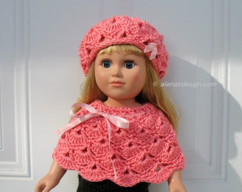 Crochet Patterns Pink Hat and Poncho 18 inch Doll Crochet Pattern 2 PC Set Lace Slouchy Hat Beret American Doll Outfit My Life As Girl Gift