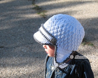 Crochet Pattern 130 Baby Hat Visor with Ear Flaps Baby Boy Winter Hat Toddler Girl Two-Button Hat with Ties Christmas Shower Gift for Baby