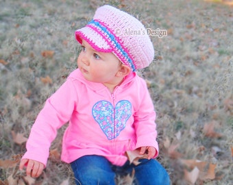 Crochet Pattern 102 Newsboy Hat Pattern Infant Baby Hat Visor Slouchy Hat Baby Boy Baby Girl Toddler Visor Hat Pink White Hat Colored Band