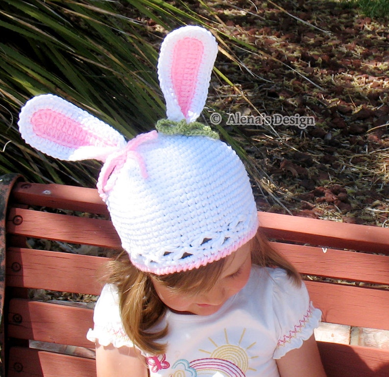 Crochet Pattern 012 Bunny Hat Pattern Baby Girl Baby Boy Toddler Child Hat with Bunny Ears White Beanie Easter Spring Christmas Gift image 3