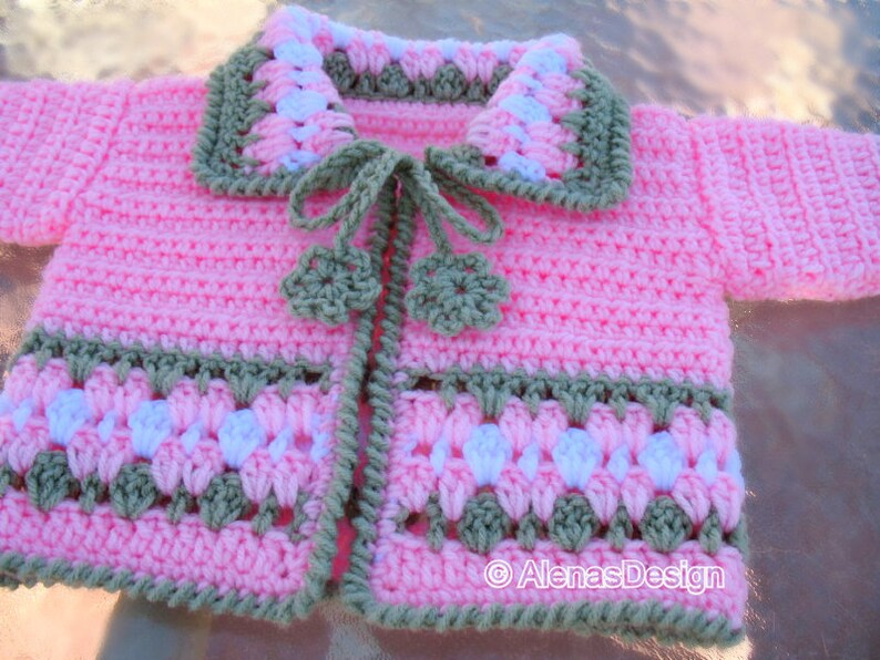 Crochet Pattern 045 Blossom Baby Jacket 3, 6, 12, 24 months Baby Jacket Toddler Sweater Baby Girl Doll Winter Sweater Cardigan Coat image 3