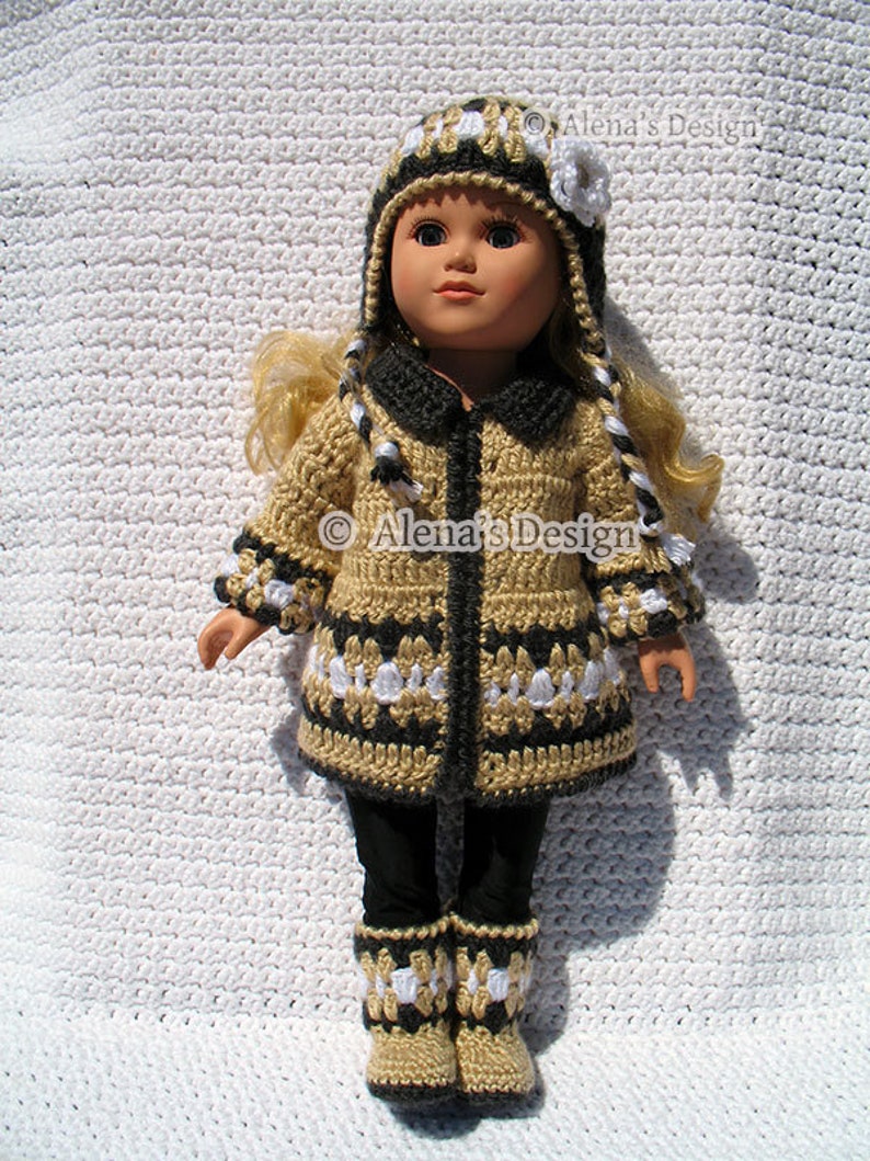 18 inch Doll Clothes Crochet Patterns American Doll Crochet Pattern Jacket Boots Ear Flap Hat Dolls Sweater Christmas Gift for Girl image 2