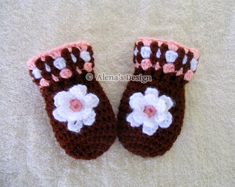 Crochet Pattern 034 Flower Baby Mittens Thumb-less Mitten Pattern Baby Girl