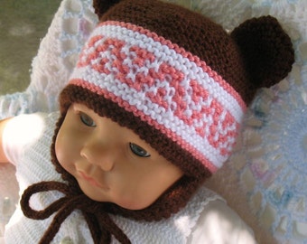 Knitting Pattern 018 Beanie and Ear Flap Hats with Bear Ears Knitting Patterns Baby Boy Baby Girl Child Teen Adult Hat