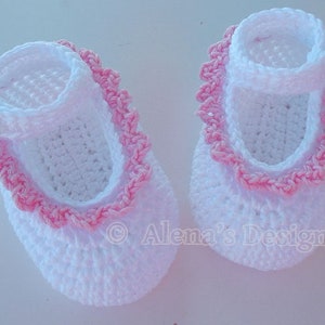 Baby Shoes Crochet Pattern 077, Mary Jane, Newborn White Booties, Baby Girl Slippers, Brown Gloria Shoes, Gift for Girl image 8