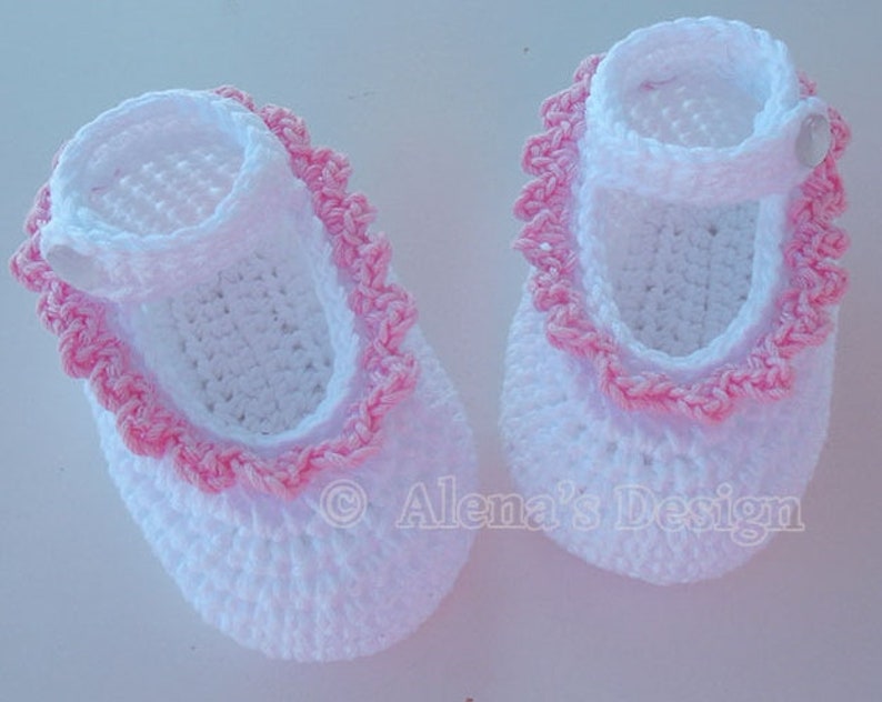 Baby Shoes Crochet Pattern 077, Mary Jane, Newborn White Booties, Baby Girl Slippers, Brown Gloria Shoes, Gift for Girl image 8