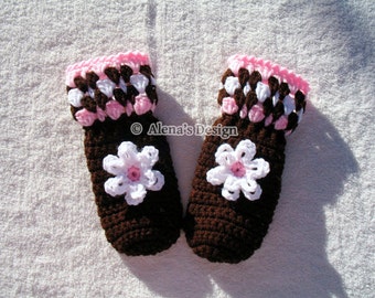 Crochet Pattern 035 Crochet Mitten Pattern Children's Mittens Pattern Crochet Gloves Crochet Patterns Toddler Kids Teens Brown Pink Mittens