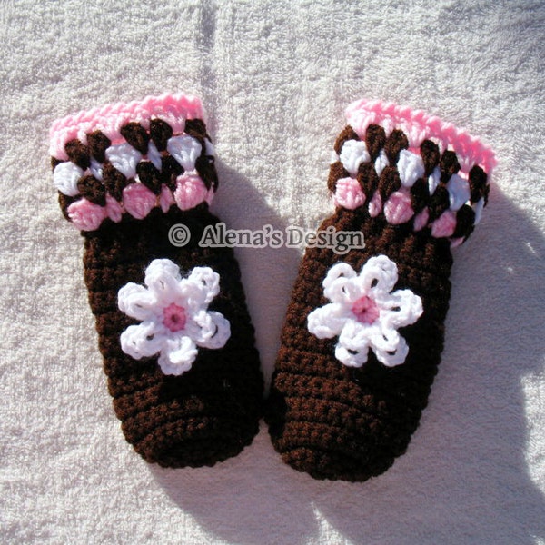 Crochet Pattern 035 Crochet Mitten Pattern Children's Mittens Pattern Crochet Gloves Crochet Patterns Toddler Kids Teens Brown Pink Mittens