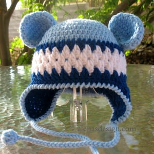 Crochet Pattern 002 Hat with Bear Ears Blue Bear Hat Earflap Hat Baby Boy Baby Girl Toddler Child Adult Winter Hat Animal Hat image 1