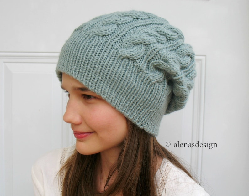 Knit Hat Pattern Cabled Hat Pattern Slouchy Beanie Pattern - Etsy