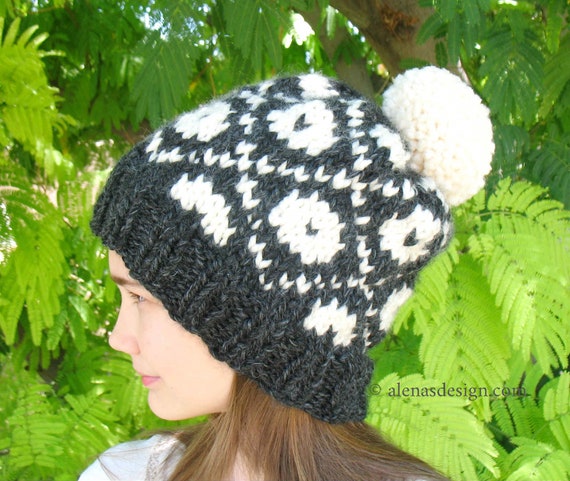 Knitting Pattern 235 Fair Isle Pompom Hat Pom Pom Slouchy Beanie Hat Children Adults Unisex Hat Women Men Winter Hat Christmas Gift Knitting Pattern 235 Fair Isle Pompom Hat Pom Pom Slouchy Beanie Hat Children Adults Unisex Hat Women Men Winter Hat Christmas Gift