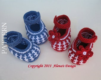 Knitting Shoe Pattern | Knitting Pattern 032 | Mary Jane Shoes Baby Knitting Patterns Newborn Baby Boys Baby Girls Red Blue Baby Shower