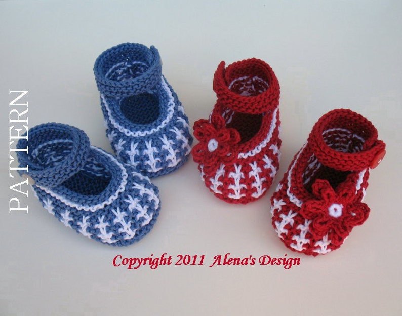 Knitting Shoe Pattern Knitting Pattern 032 Mary Jane Shoes Baby Knitting Patterns Newborn Baby Boys Baby Girls Red Blue Baby Shower image 1