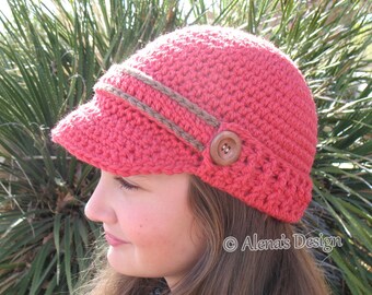 Crochet Hat Pattern Visor Beanie with Ribbed Brim Newsboy Cap Trapper Hat Buttoned Winter Hat Baby Toddler Children Adult Boy Girl Men Women