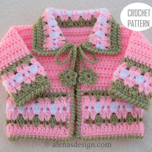 Crochet Pattern 045 Blossom Baby Jacket 3, 6, 12, 24 months Baby Jacket Toddler Sweater Baby Girl Doll Winter Sweater Cardigan Coat image 7