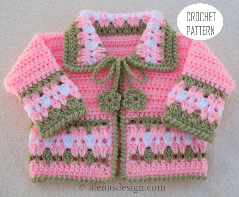 Crochet Pattern 045 Blossom Baby Jacket 3, 6, 12, 24 months Baby Jacket Toddler Sweater Baby Girl Doll Winter Sweater Cardigan Coat image 7