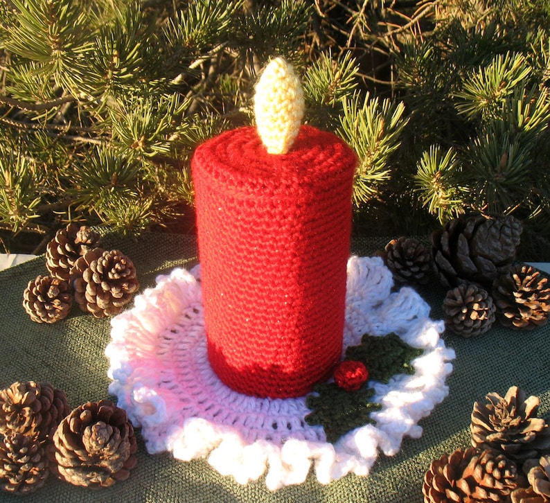 Christmas Candle Crochet Pattern 217, Candle With Flame, Holly Berry ...