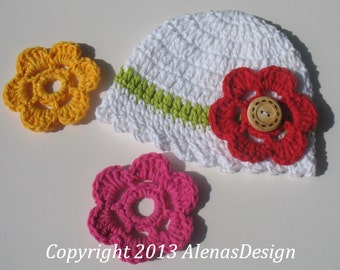 Crochet Hat Pattern 080 Baby Hat with Flower Hat Crochet Pattern Crochet Baby Pattern Lace Hat Pattern Easter Summer Hat