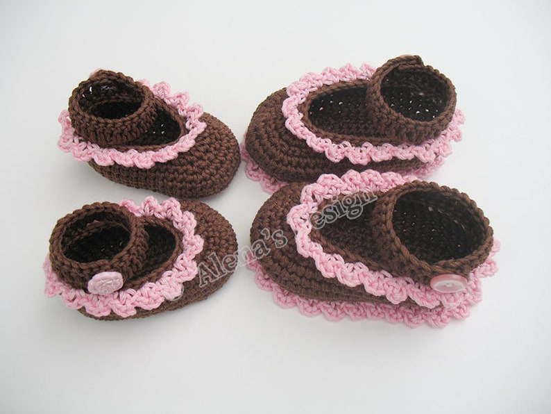 Baby Shoes Crochet Pattern 077, Mary Jane, Newborn White Booties, Baby Girl Slippers, Brown Gloria Shoes, Gift for Girl image 6