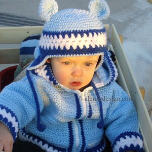 Crochet Pattern 002 Hat with Bear Ears Blue Bear Hat Earflap Hat Baby Boy Baby Girl Toddler Child Adult Winter Hat Animal Hat image 4