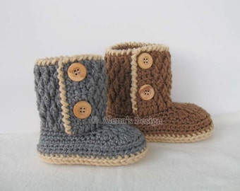 Two-Button Toddler Booties Crochet Pattern 107 Crochet Boot Pattern Slipper Pattern Grey Pink Brown Boots