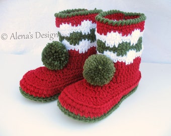 Crochet Pattern 028 - Christmas Toddler Pom-Pom Booties