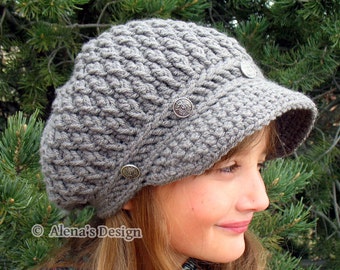 Crochet Hat Pattern Visor Slouchy Hat Newsboy Cap Crochet Pattern 089 Pom-Pom Hat Toddler Children Teen Adults Boys Girls Women Men