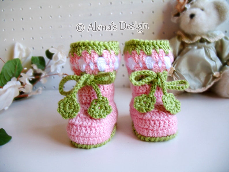 Crochet Pattern Blossom Baby Booties Cherries Booties Crochet Booties with Flower Slippers Baby Girl Baby Shower Gift Christmas Crochet