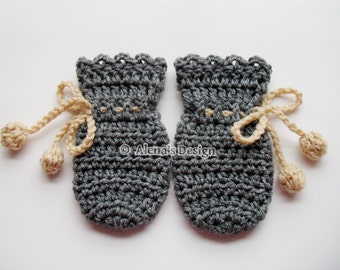 Crochet Pattern 115 Grey Baby Mittens Thumb-less Mitten Pattern