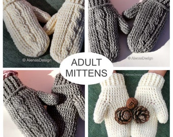 Adult Mittens Crochet Pattern 256, Cabled Mittens, Crochet Glove Pattern, Teen Adult Men Women