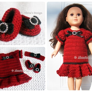 Holiday Doll Outfit 18 inch Doll Pattern Cloches | Dress Headband Shoes