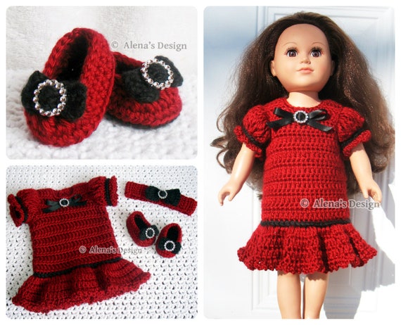 Holiday Doll Outfit 18 inch Doll Pattern Cloches | Dress Headband Shoes