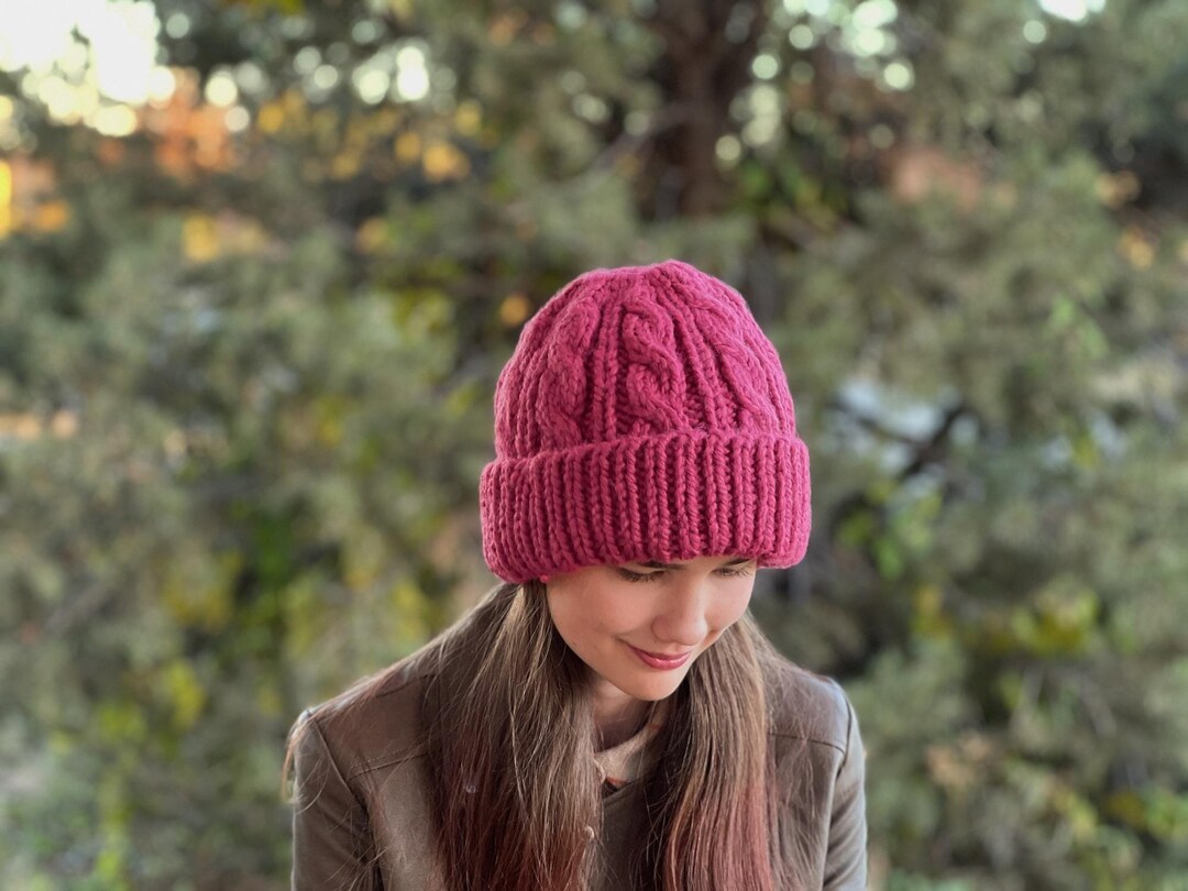 Cabled Hat Pattern, Chunky Knit Beanie Pattern, Slouchy Hat Pattern ...