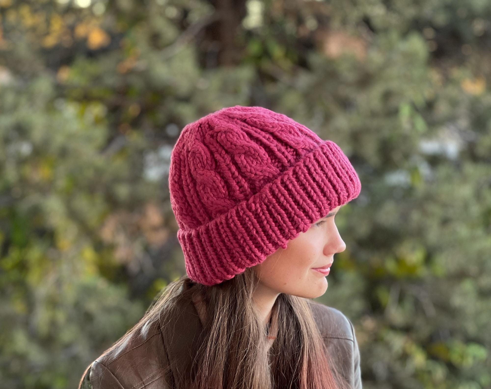 Cabled Hat Pattern, Chunky Knit Beanie Pattern, Slouchy Hat Pattern ...